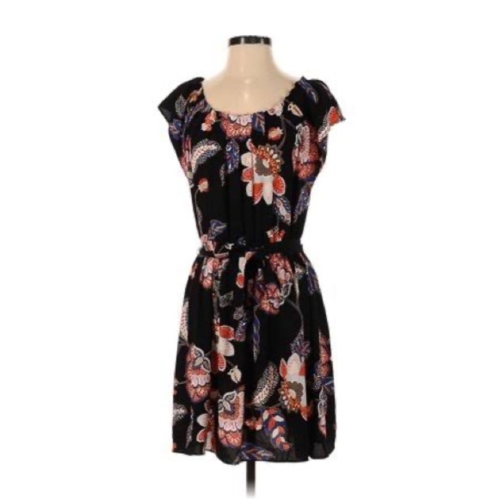 Lauren Conrad Size Small Woman's Black Red Blue White Orange Floral Belted Dress